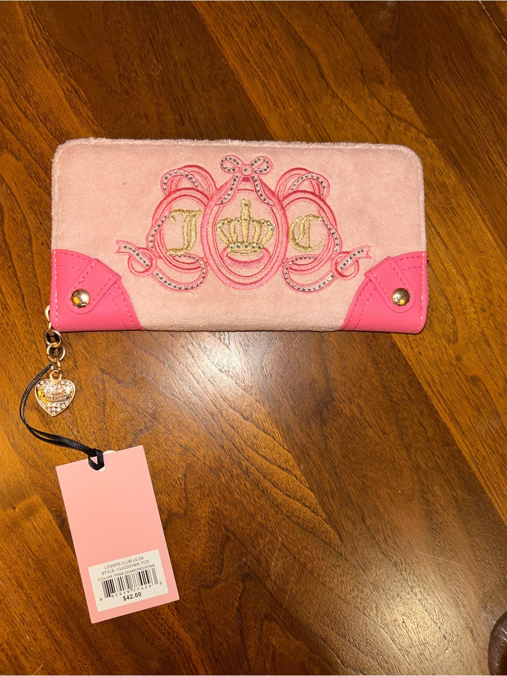 JUICY COUTURE “Lovers Club” Large Zip Around Wallet | Pink Terry Cloth | NWT Y2K